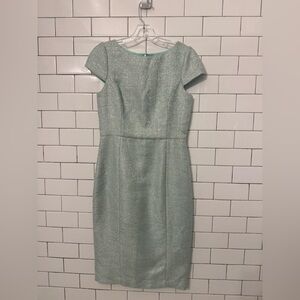 Badgley Mischka Tweed Lurex Thread Mint  Woven Cocktail Dress Size 4 Pencil Skrt